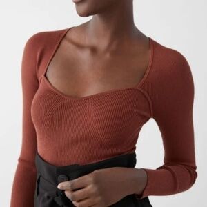 & Other Stories Fitted Cropped Sweetheart Neck Rib Top
